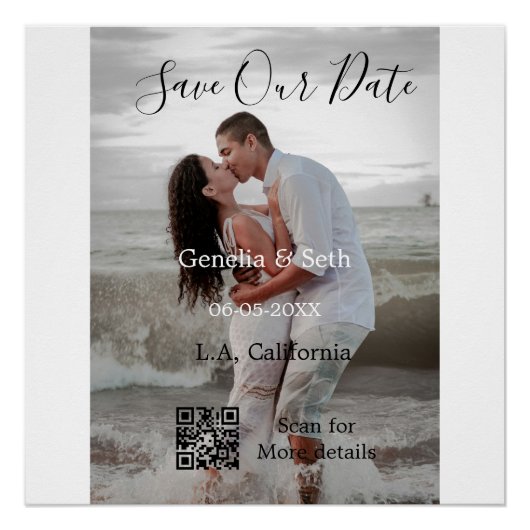 日付を保存 シンプル ミニマル QRコード 詳細 ポスター (正面)