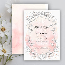 日付を保存。スケッチフローラ赤面ピンク結婚ズ 招待状