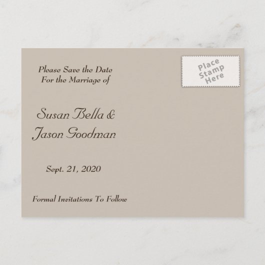 日付を保存 – ダークピンクのチューリップ&ウッド 案内ポストカード (裏面)