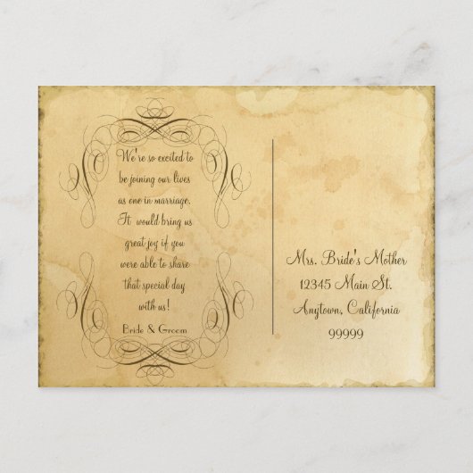 日付を保存 – ティーステンドヴィンテージウェディング1 案内ポストカード (裏面)