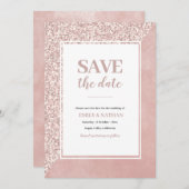 日付を保存 ピンクのグリッター水彩 招待状 (正面/裏面)