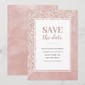 日付を保存 ピンクのグリッター 水彩 招待状 (正面/裏面)