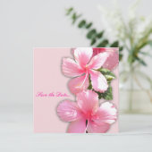 「日付を保存」ピンクハイビスカス招待状 セーブザデート (スタンド正面)