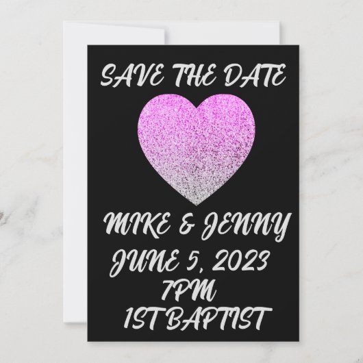 日付を保存 ブラック グリッター ハート オーダーメイド 招待状 (正面)