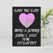 日付を保存 ブラック グリッター ハート オーダーメイド 招待状 (スタンド正面)