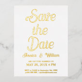 日付を保存 モダン フォイル タイポグラフィ デザイン 3 箔招待状ポストカード (正面)