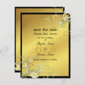 日付を保存、モノグラムのクリーム渦巻き 案内ポストカード (正面/裏面)