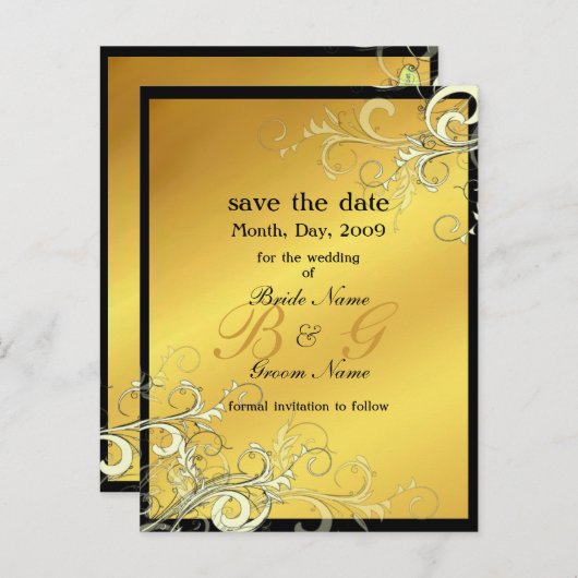 日付を保存、モノグラムのクリーム渦巻き 案内ポストカード (正面/裏面)