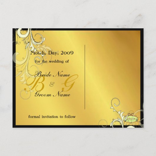 日付を保存、モノグラムのクリーム渦巻き 案内ポストカード (裏面)