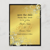 日付を保存、モノグラムのクリーム渦巻き 案内ポストカード (正面)