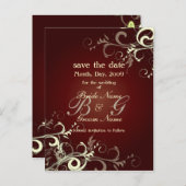 日付を保存、モノグラムのクリーム渦巻き 案内ポストカード (正面/裏面)