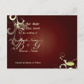 日付を保存、モノグラムのクリーム渦巻き 案内ポストカード (裏面)