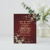 日付を保存、モノグラムのクリーム渦巻き 案内ポストカード (スタンド正面)