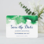 日付を保存(ユダヤ教の)バル・ミツバーモダン星の緑の水色 サンキューカード (スタンド正面)