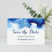 日付を保存（ユダヤ教の）バル・ミツバーモダン星青色の水色 サンキューカード (スタンド正面)