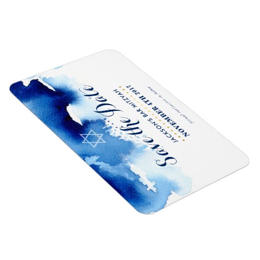 日付を保存(ユダヤ教の)バル・ミツバーモダン星青色の水色 マグネット (右側)