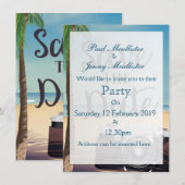 日付を保存 ヴィンテージ カメラとビーチ 招待状 (正面/裏面)