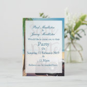 日付を保存 ヴィンテージ カメラとビーチ 招待状 (スタンド正面)