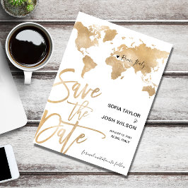 日付を保存 世界地図 ゴールド ハート 招待状