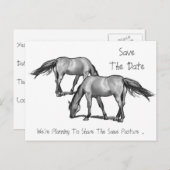 日付を保存：二頭の馬：ひっかかり 案内ポストカード (正面/裏面)