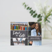 日付を保存、写真コラージュ、婚約、チョーク仕上げ ポストカード (スタンド正面)