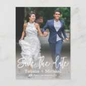 日付を保存，新婦おもしろいと新郎の写走真 案内ポストカード (正面)