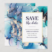 日付を保存 紫と青 インクの招待状 招待状 (正面/裏面)