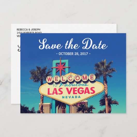 日付を保存 – 美しいレトロラスベガス写真 案内ポストカード (正面/裏面)