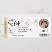 日付を保存 航空券 シンプル世界地図 招待状 (正面)