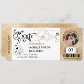 日付を保存 航空券 シンプル 世界地図 招待状 (正面/裏面)