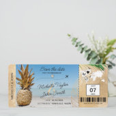 日付を保存 航空券 世界地図 パイナップルを添えて 招待状 (スタンド正面)