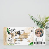 日付を保存 航空券 世界地図 ビーチの写真 招待状 (スタンド正面)