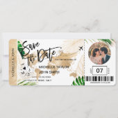 日付を保存 航空券 世界地図 ビーチの写真 招待状 (正面)