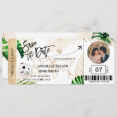 日付を保存 航空券 世界地図 ビーチの写真 招待状 (正面/裏面)