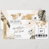 日付を保存 航空券 世界地図 ビーチを救え   招待状 (正面/裏面)