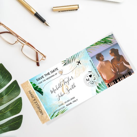 日付を保存 航空券 世界地図 ビーチ フォト 招待状