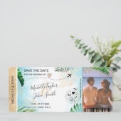 日付を保存 航空券 世界地図 ビーチ フォト 招待状 (スタンド正面)