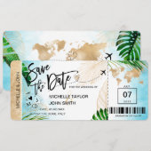 日付を保存 航空券 世界地図 ビーチ Invita 招待状 (正面/裏面)