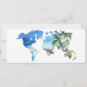 日付を保存 航空券 地図 ビーチ パームツリー 写真 招待状 (裏面)