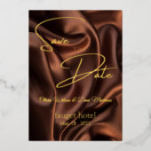 日付を保存 茶色のシルク背景 箔招待状 (正面)