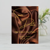 日付を保存 茶色のシルク背景 箔招待状 (立ち正面)