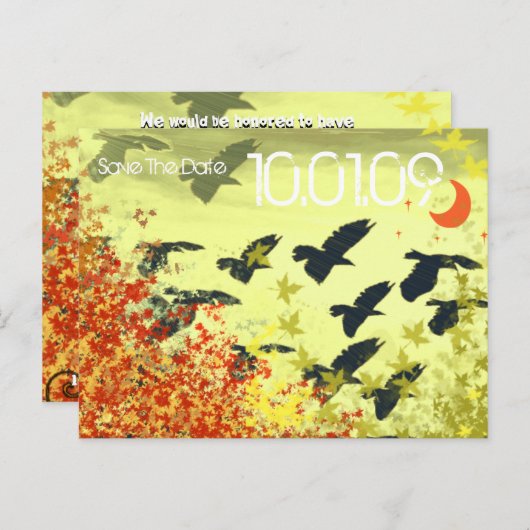 日付を保存 – 鳥の葉の渦巻き 案内ポストカード (正面/裏面)