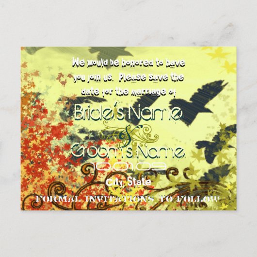 日付を保存 – 鳥の葉の渦巻き 案内ポストカード (裏面)