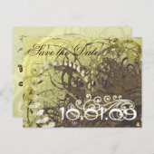 日付を保存 黄色と茶色のハート 案内ポストカード (正面/裏面)