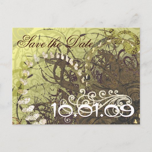 日付を保存 黄色と茶色のハート 案内ポストカード (正面)