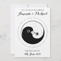 日付を保存b/w YinYang dovesの結婚カード