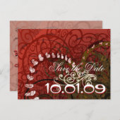 日付を保存Burgundyハート- 案内ポストカード (正面/裏面)