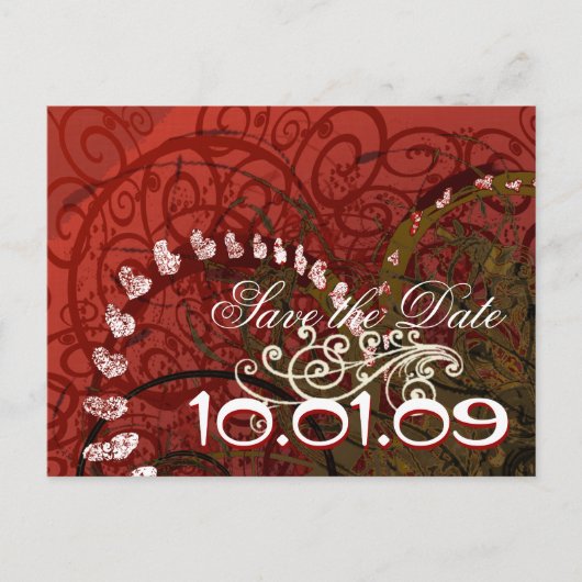 日付を保存Burgundyハート- 案内ポストカード (正面)