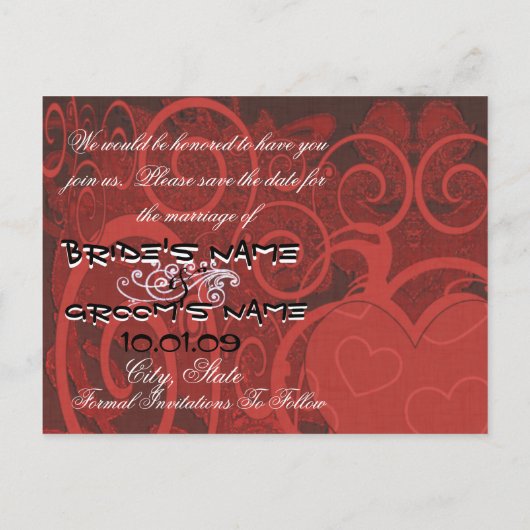 日付を保存Burgundyハート- 案内ポストカード (裏面)