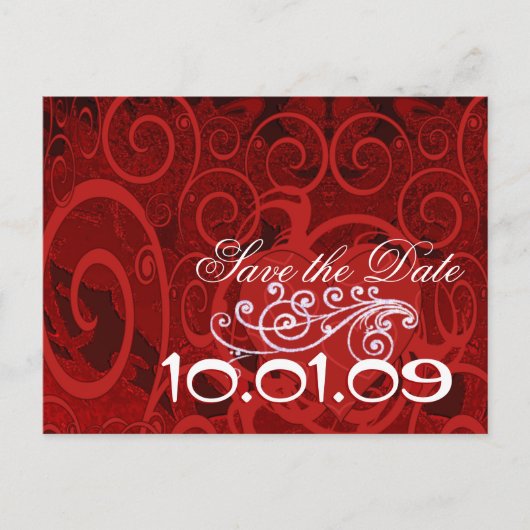 日付を保存Burgundyハート- 案内ポストカード (正面)